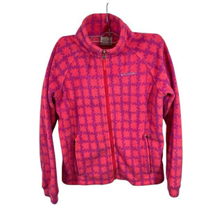 Columbia girls pink patterned fleece jacket zip up size large